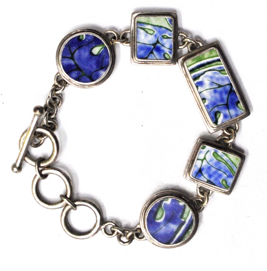 Sterling Silver Pointillism Leaf Floral Sky Toggle Bracelet 20mm 8-3/4"