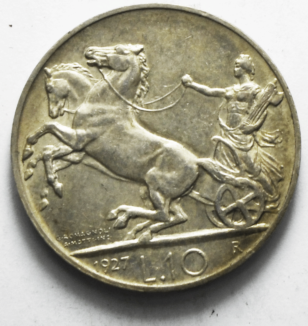 1927 R Italy 10 Ten Lire Silver Coin KM# 68.1 FERT