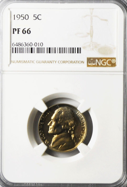 1950 5c Jefferson Proof Nickel Five Cents Gem Uncirculated Proof NGC PF66
