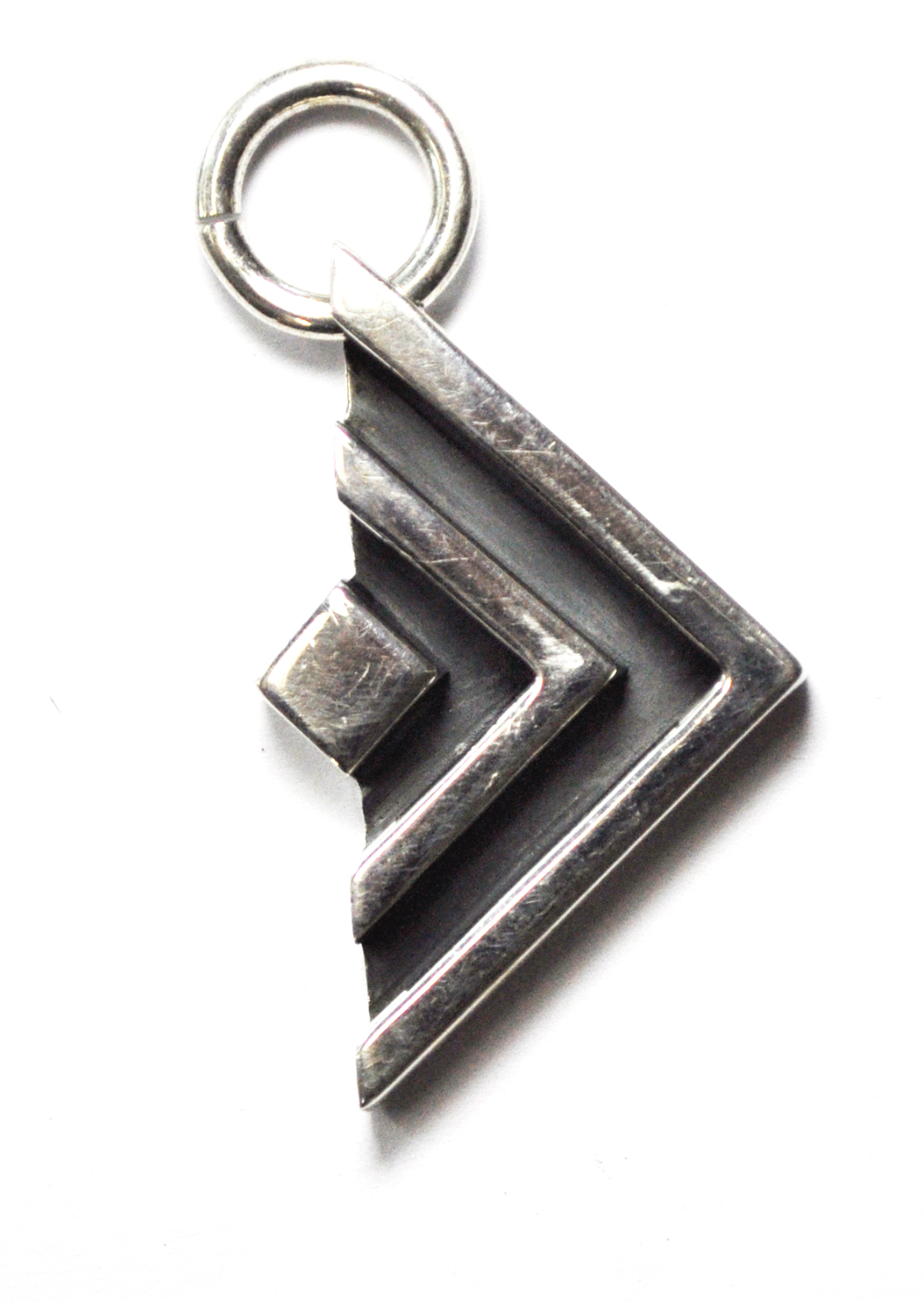 925 Silver Silpada Triangle Logo Charm Key Ring Pendant Dog Tag 44mm