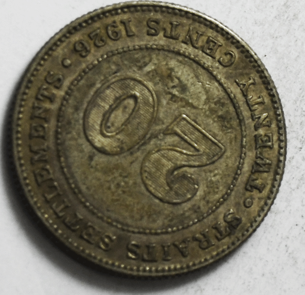 1926 20c Straits Settlements Twenty Cents Silver Coin