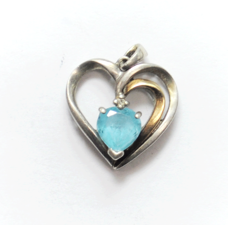 Sterling Blue Topaz Alwand Vahan 14k Two Tone Halo Heart Pendant 17mm x 21mm