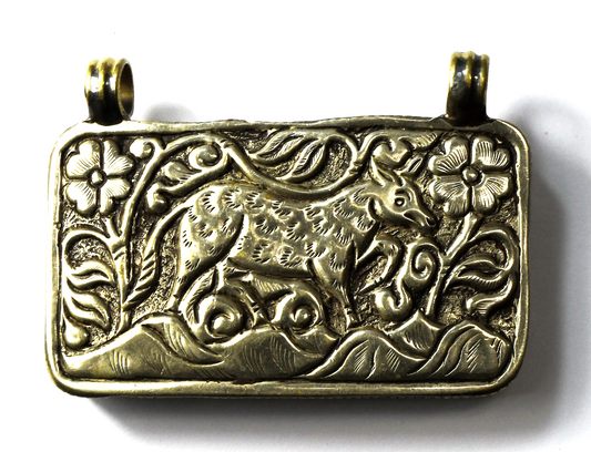 Silver Plated Tibetan Ornate Large Rectangle Pendant Carved Frogs 64x45mm