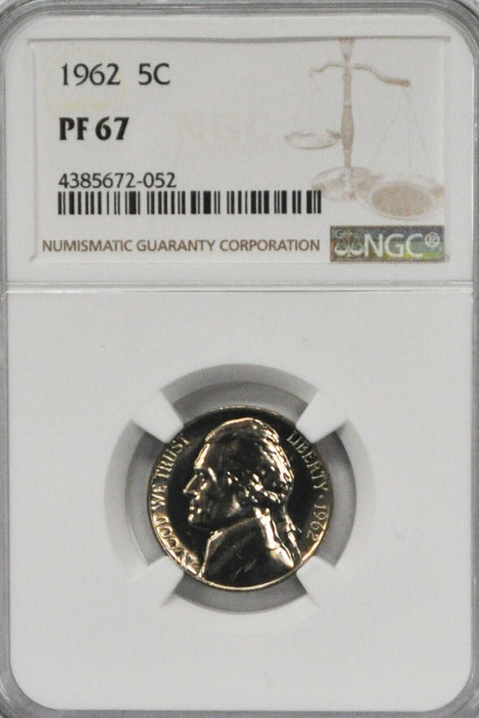 1962 5c Jefferson Proof Nickel Five Cents NGC PF67 Philadelphia