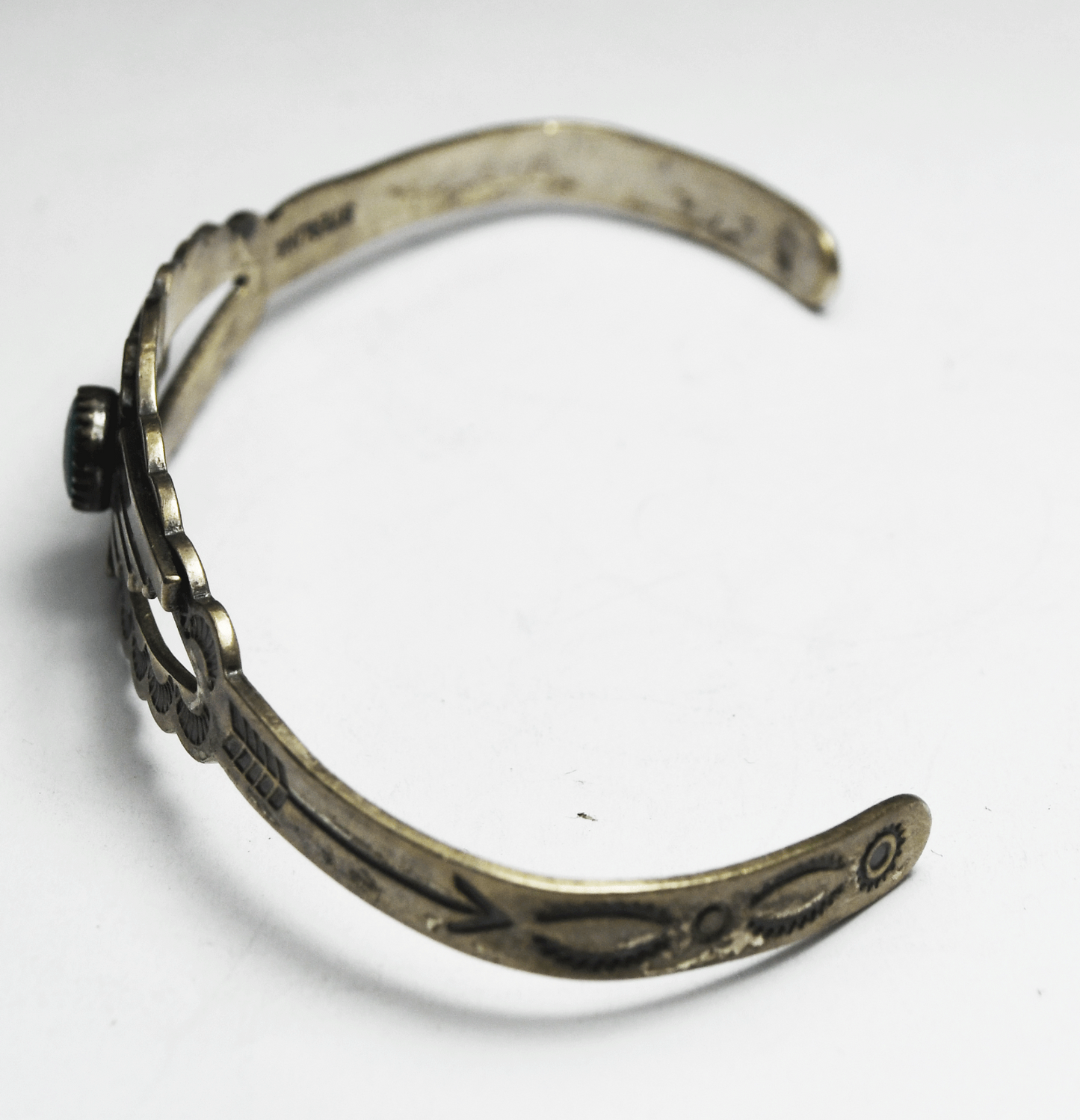 Sterling Silver Antique Thunderbird Turquoise Dot Cuff Bracelet 15mm 7" Wrist