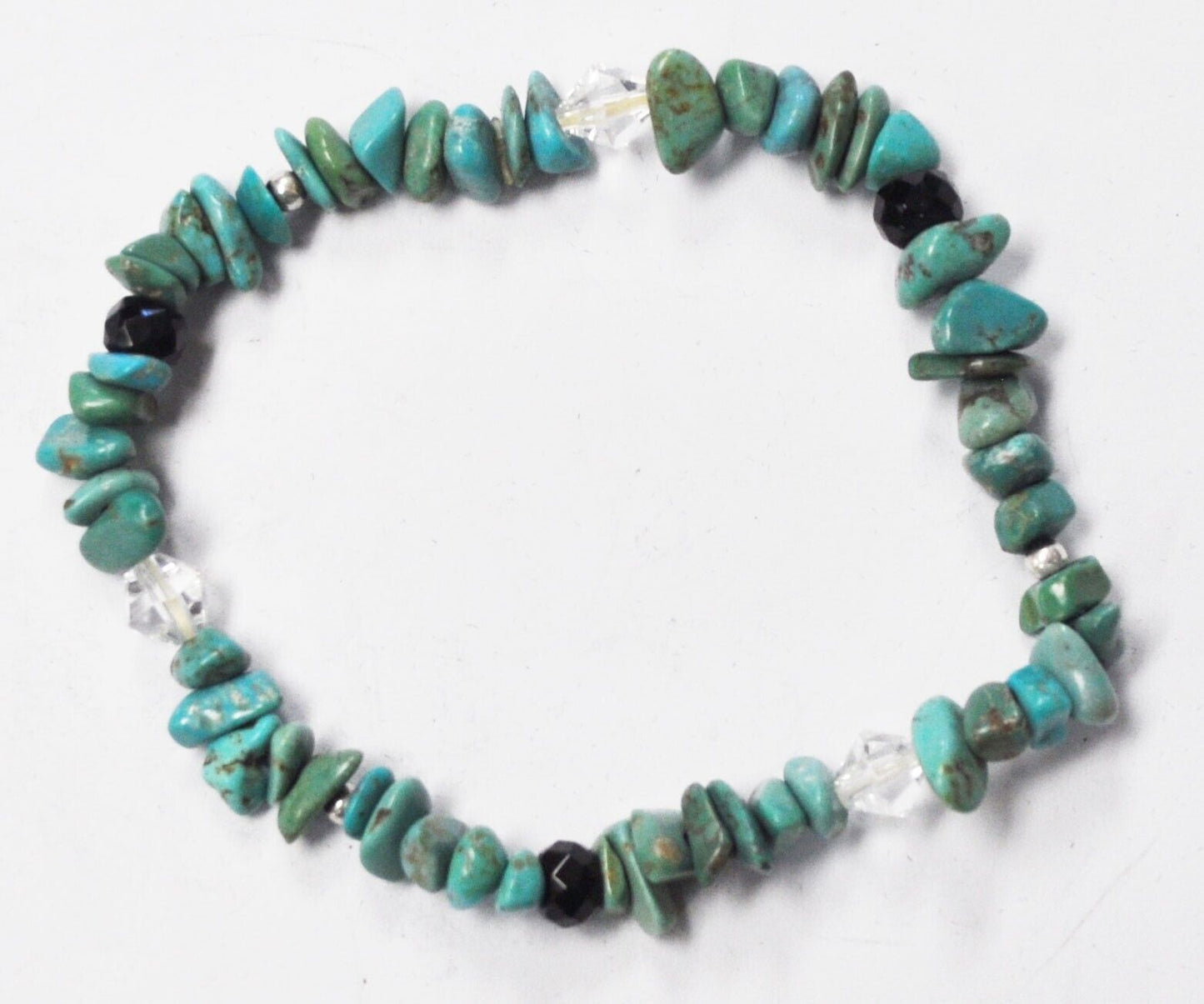 Turquoise Chunk Black & Clear Crystal Bead Bangle Bracelet 9mm