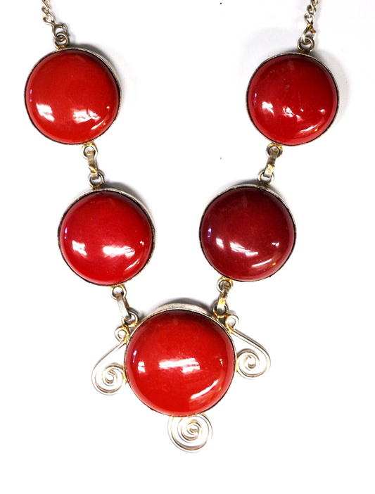 Silver Plated Large Red Jasper 45mm 19" Necklace