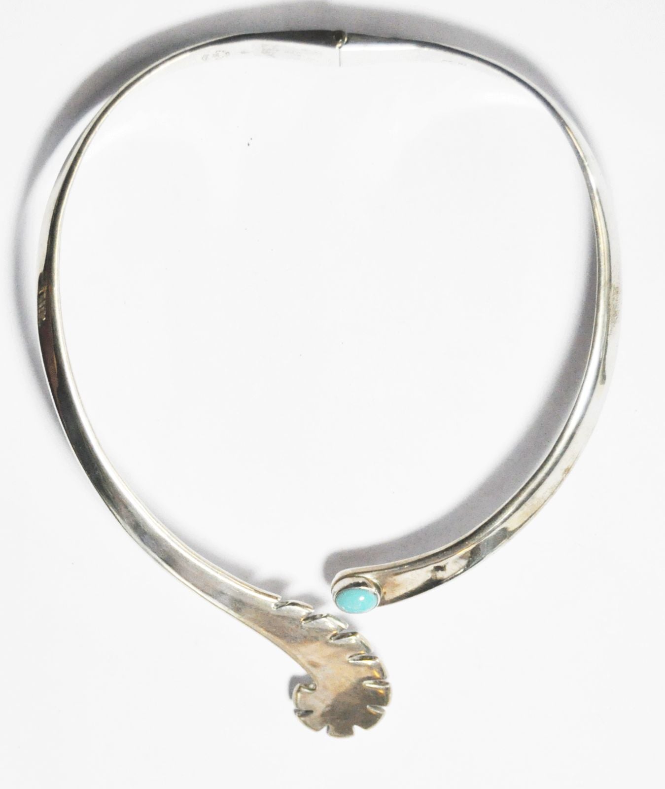 Mexico DMP 925 Silver Turquoise Hinged Heavy Chocker Necklace 16" Tigers Tail