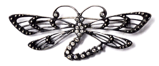 Sterling Silver Butterfly CZ Filigree Brooch Pin 77mm x 31mm