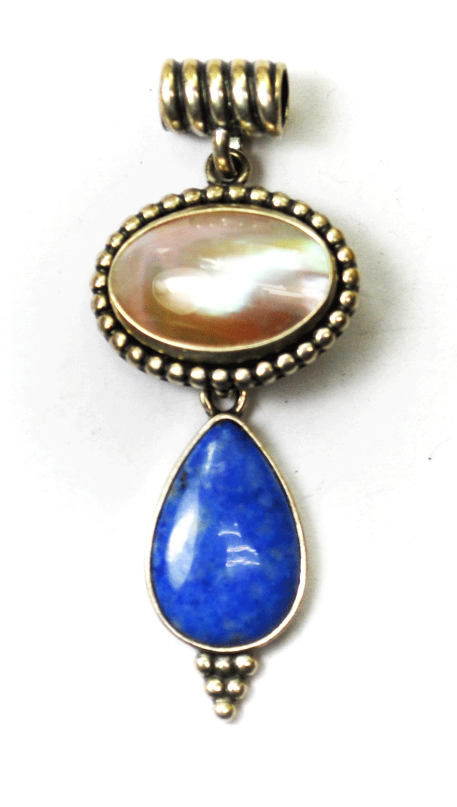 Sterling Silver Carolyn Pollack Blue Sodalite MOP Dangle 2 Part Pendant 2-1/8"