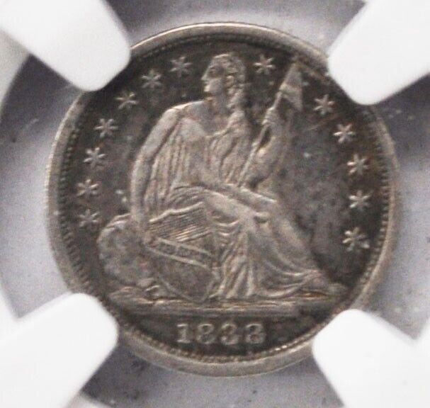 1838 H10c Seated Liberty Silver Half Dime Large Stars NGC AU55 Philadelphia