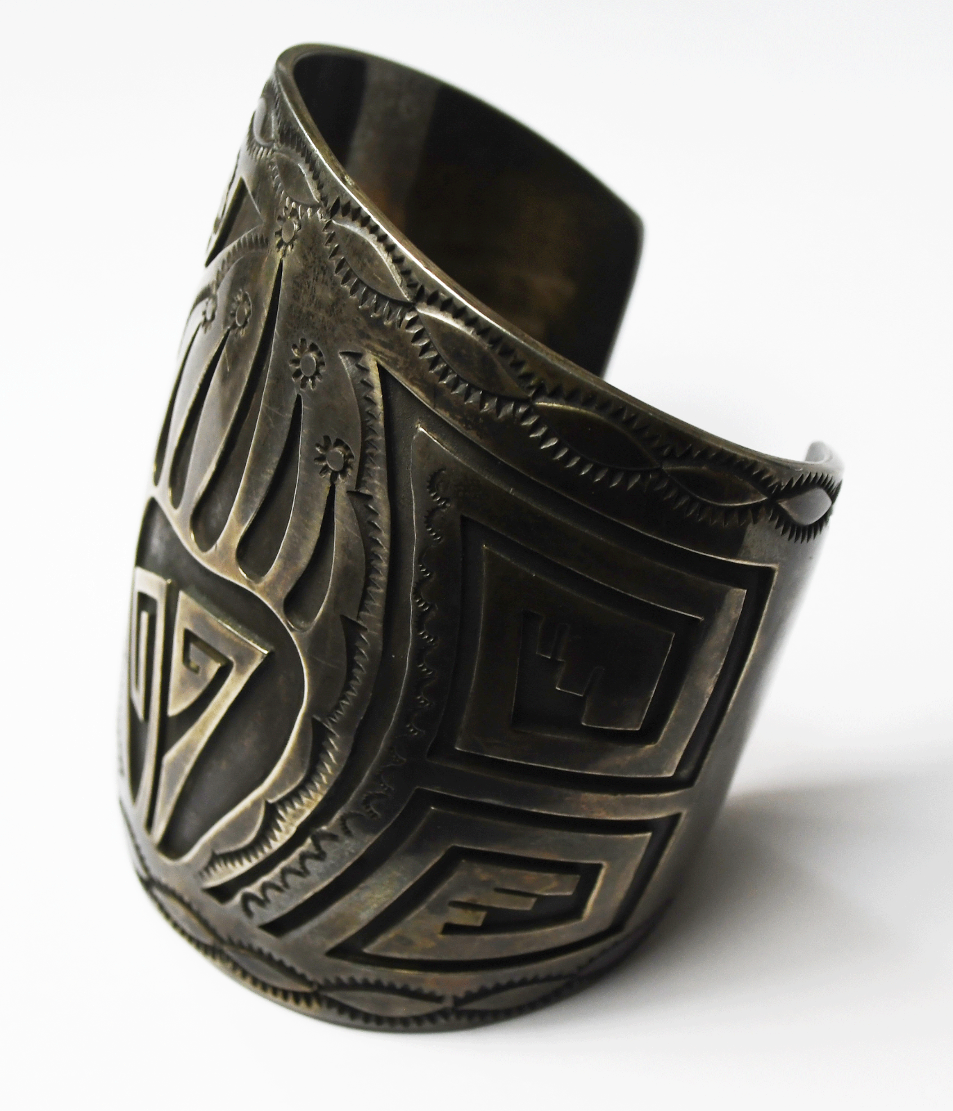 Sterling RC Signed Bear Claw Wave Cuff Bracelet 3.25" Wide  7" Wrist 175g