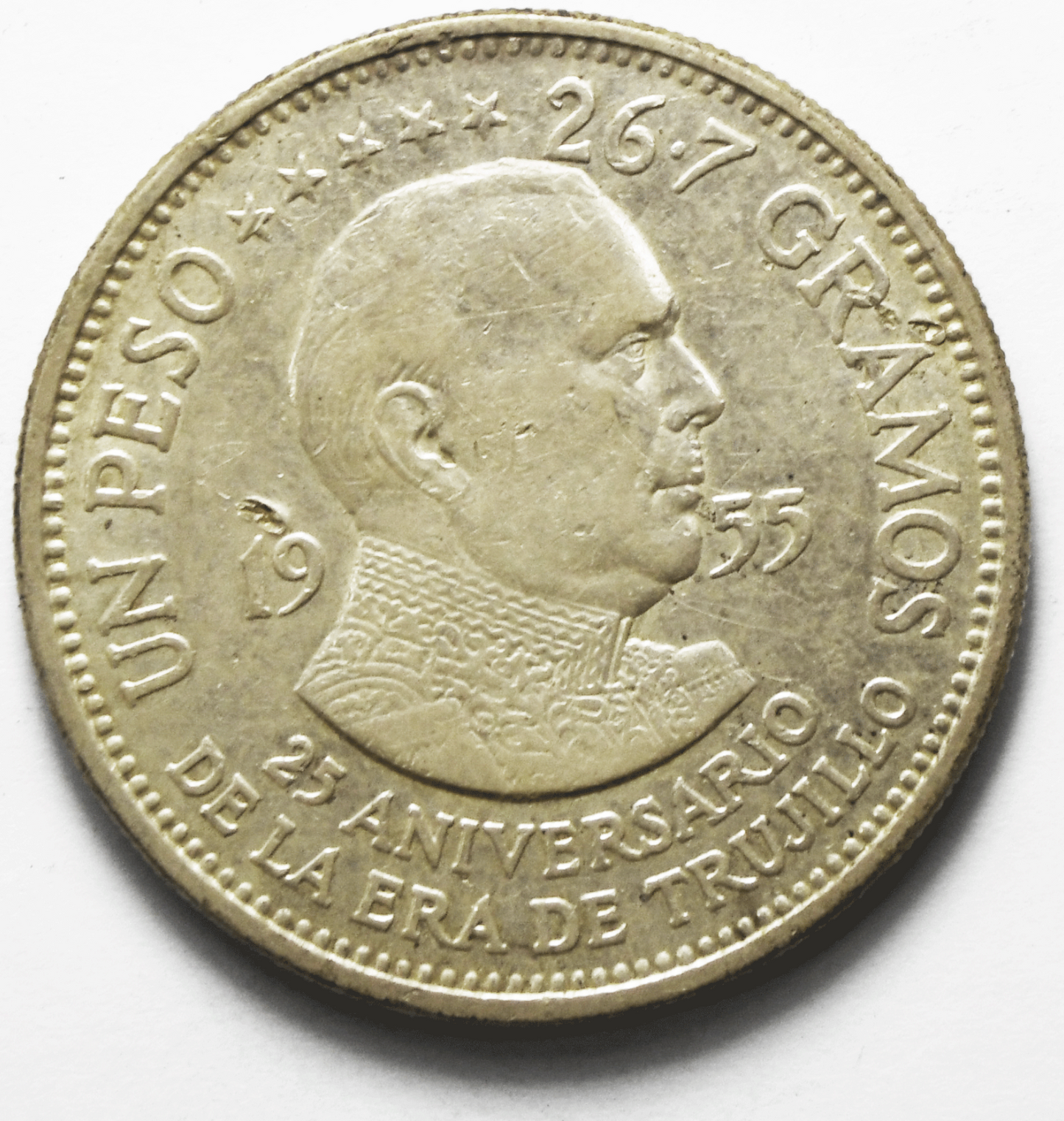 1955 Dominican Republic Un Peso KM# 623 Silver Coin Only 50,000 Minted