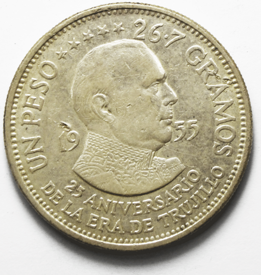 1955 Dominican Republic Un Peso KM# 623 Silver Coin Only 50,000 Minted