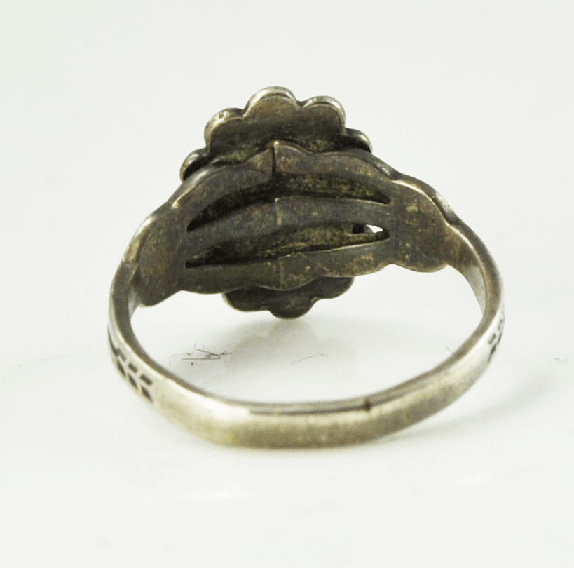 Antique Sterling Silver Turquoise Oval Ring 12mm Size 3.5 Harvey Era 1930's