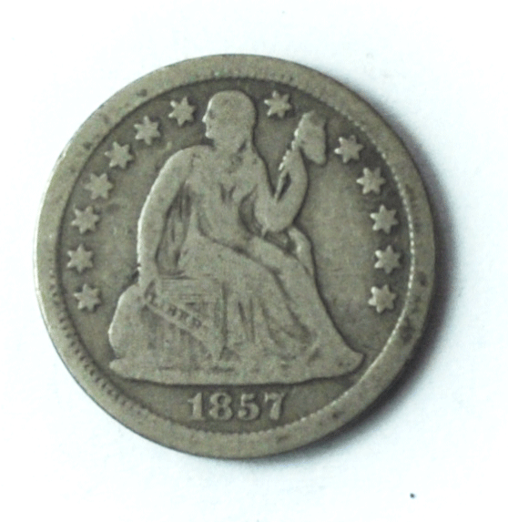 1857 10c Seated Liberty Silver Dime Ten Cents Philadelphia