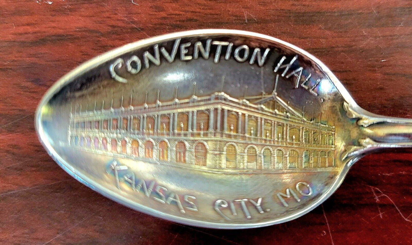 Convention Hall Kansas City Mo.  Sterling Silver 4 1/8" Souvenir Spoon .38oz.