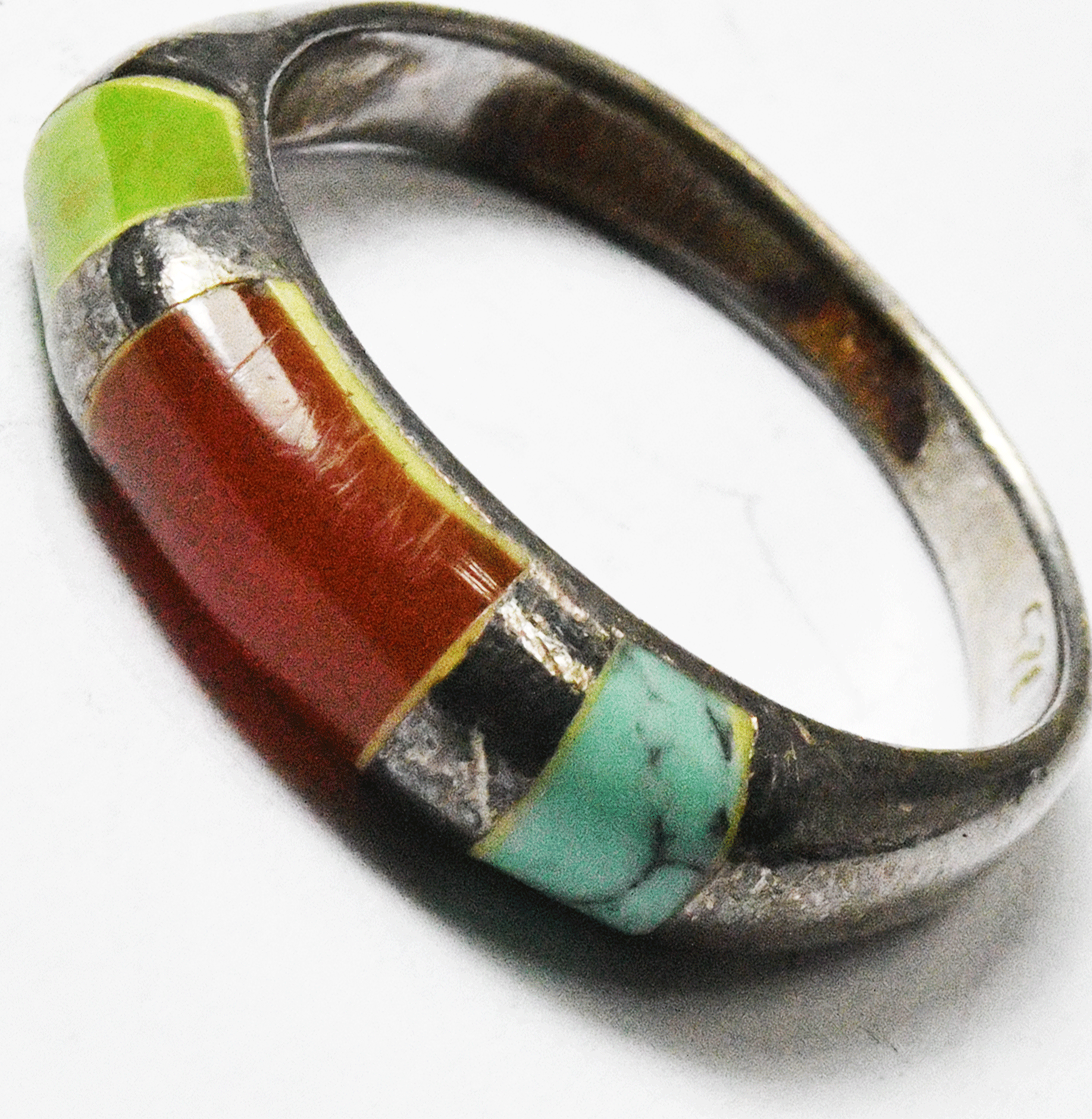 Sterling Silver Carnelian Ring Red Green Blue Ring 5mm Size 7-1/2