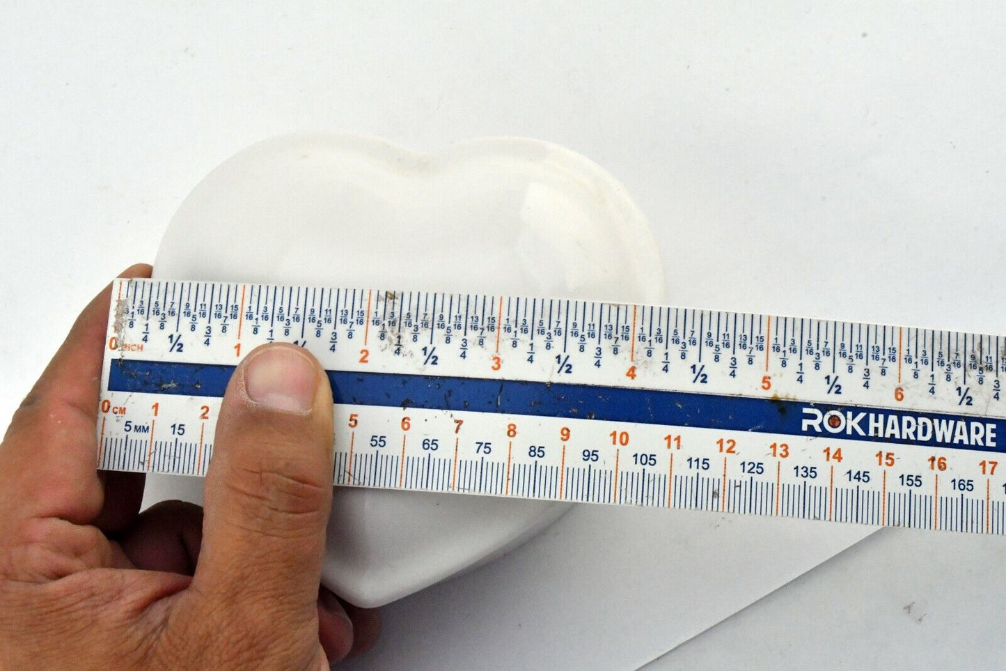 Vintage Heart Shaped White Ceramic Jewelry Ring Box 4 1/4" Wide x 2" Deep