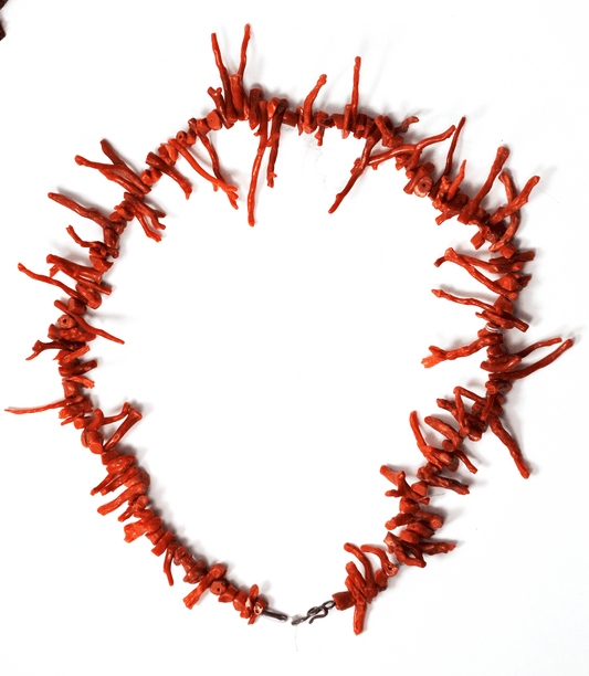 Vintage Natural Coral Red Branch Necklace Sterling Silver Hook Clasp 40mm 17"