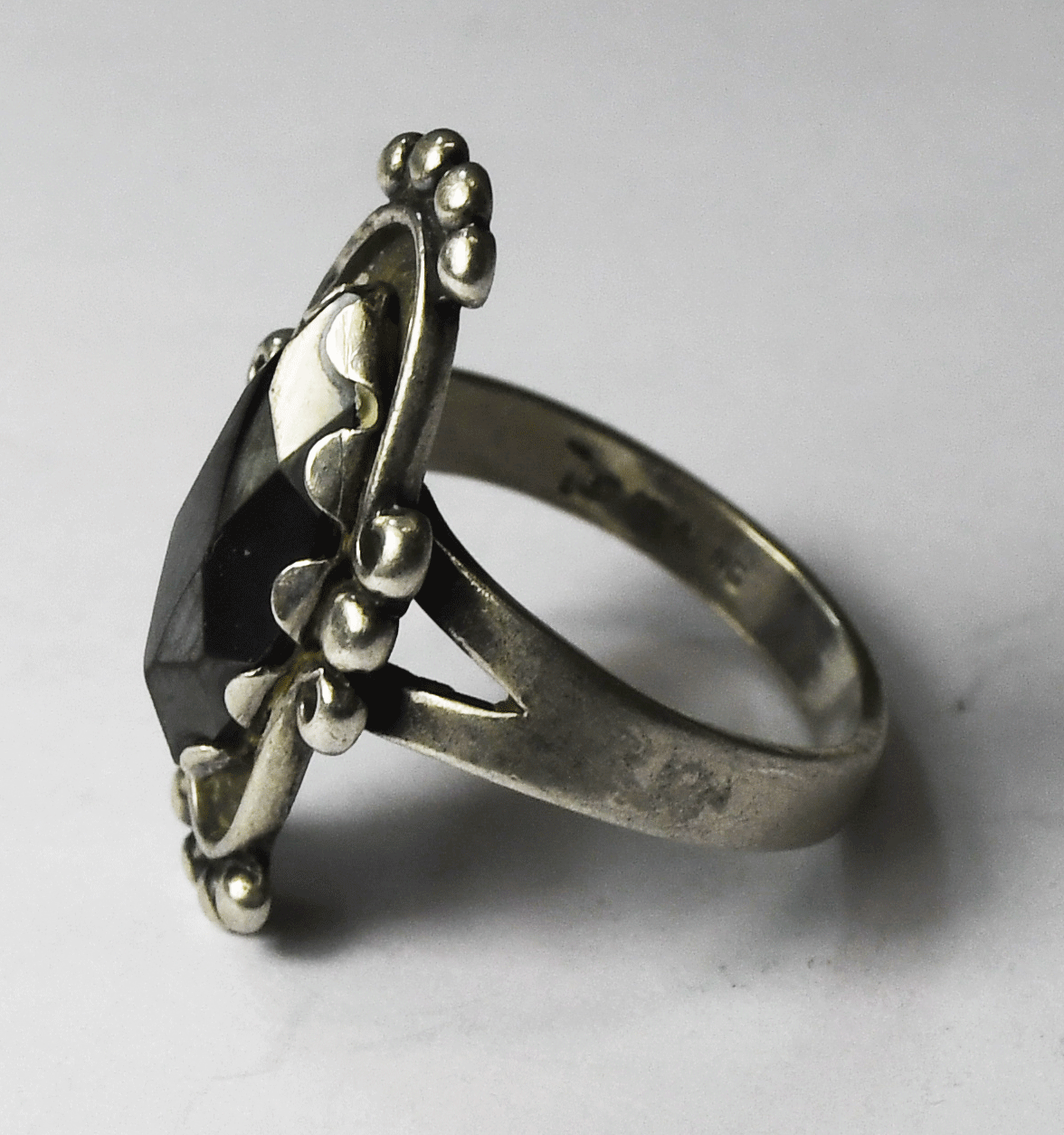 Sterling Silver  Bell Trading Faceted Hematite Ring 24mm Size 8