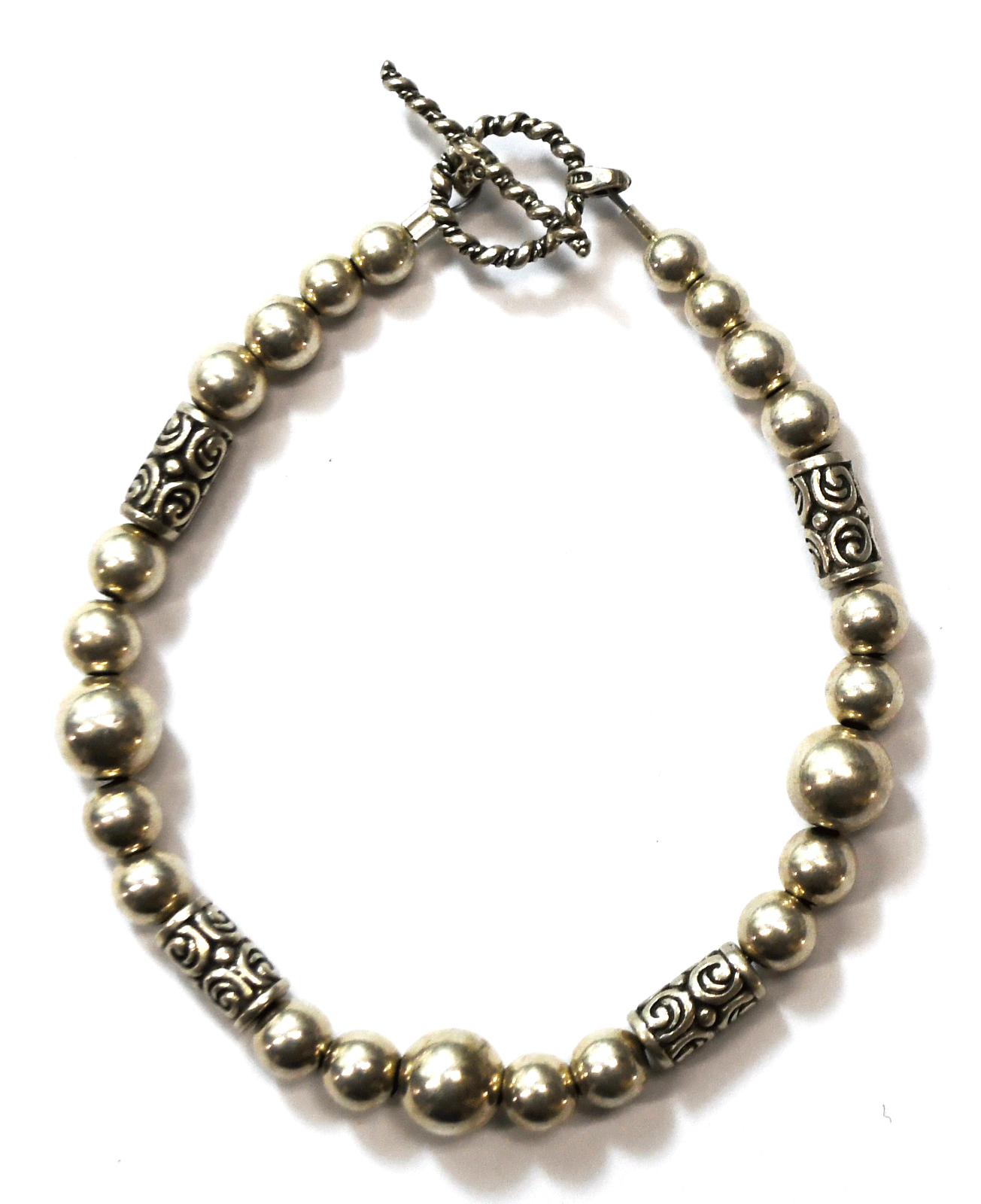 Sterling Silver Sunwest Scroll Tube Round Beaded Toggle Bracelet 8mm  7.75"