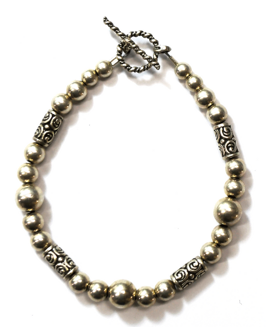Sterling Silver Sunwest Scroll Tube Round Beaded Toggle Bracelet 8mm  7.75"