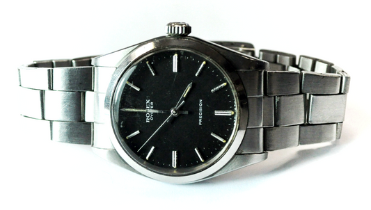 1971 Men's Rolex Oyster Precision Manual Wind Black Matte Dial 34mm Stainless