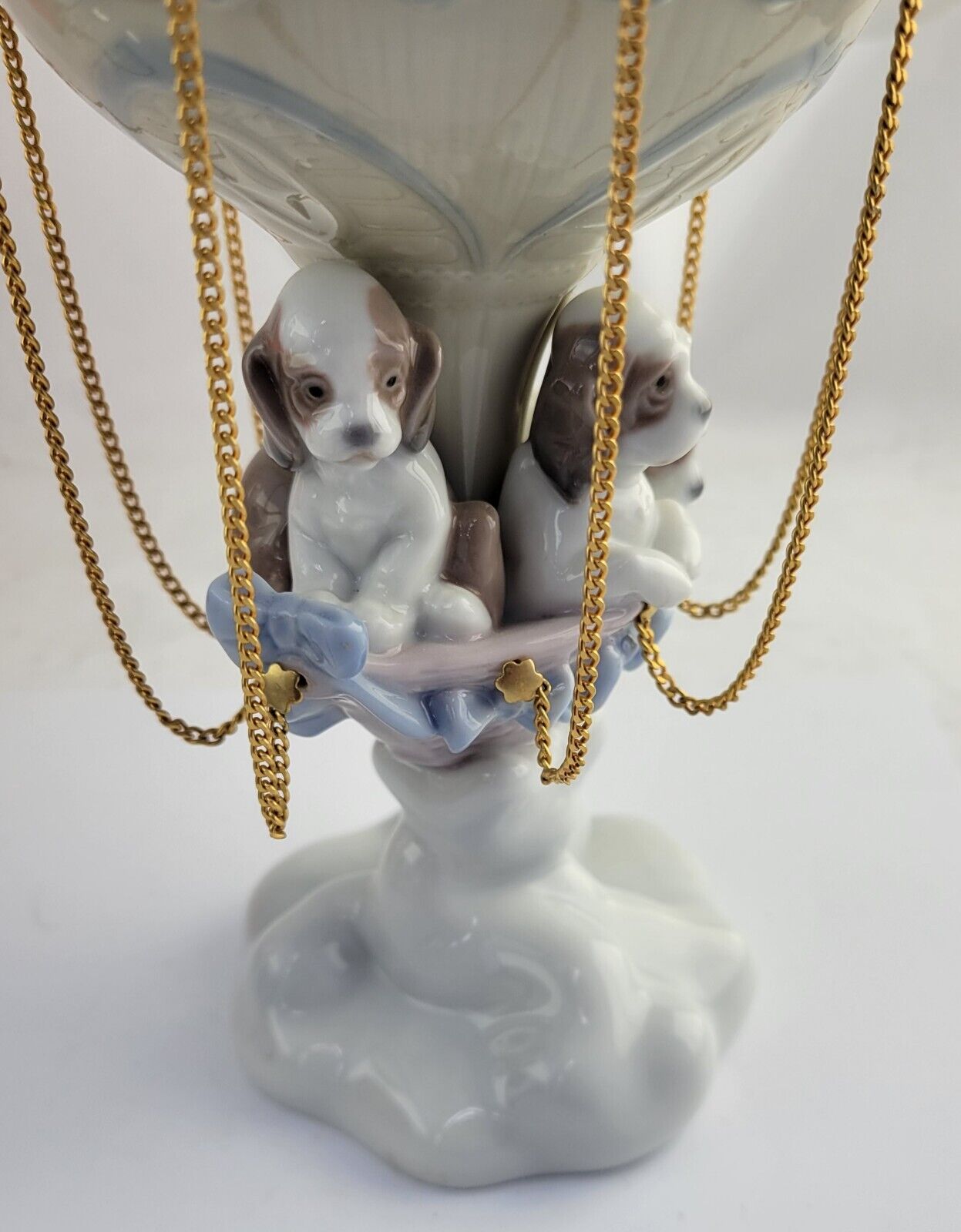 1997 Lladro #6524 “Up And Away” With Puppies Figurine Spain Hot Air Balloon