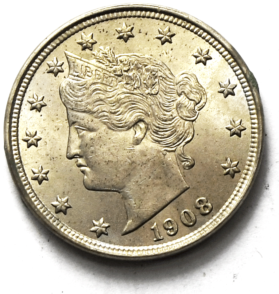 1908 5c V Liberty Nickel Five Cents Rare US Philadelphia Uncirculated