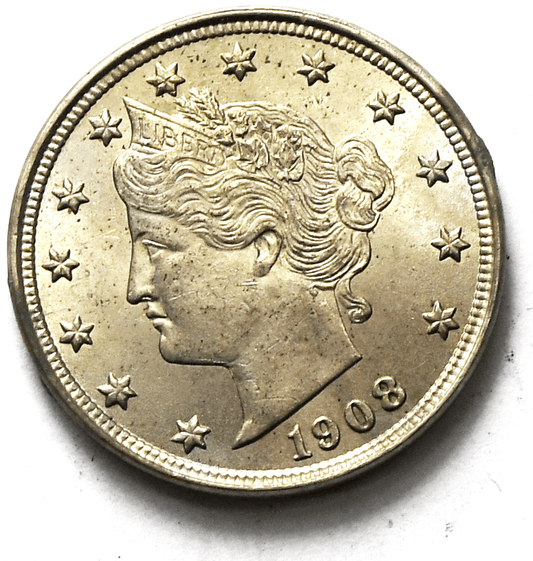 1908 5c V Liberty Nickel Five Cents Rare US Philadelphia Uncirculated