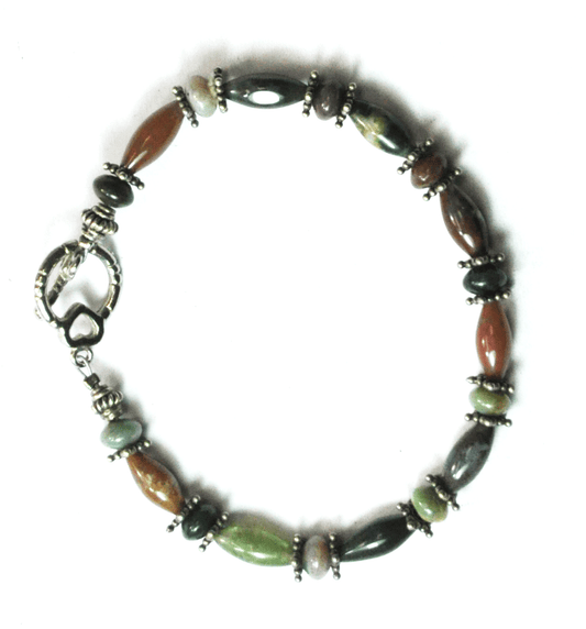 Sterling Silver Multi Color Jade Bead Bracelet 8mm 7-3/4" Heart Toggle