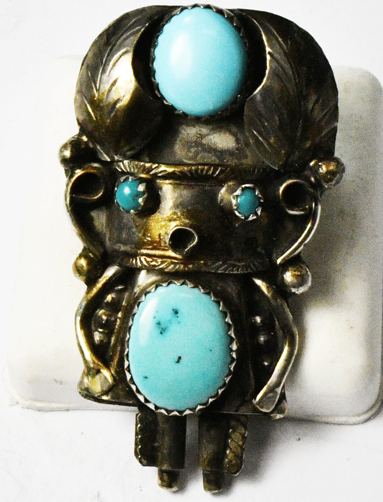 vintage Sterling Silver Kachina Blue Turquoise Ring 46mm Size 7
