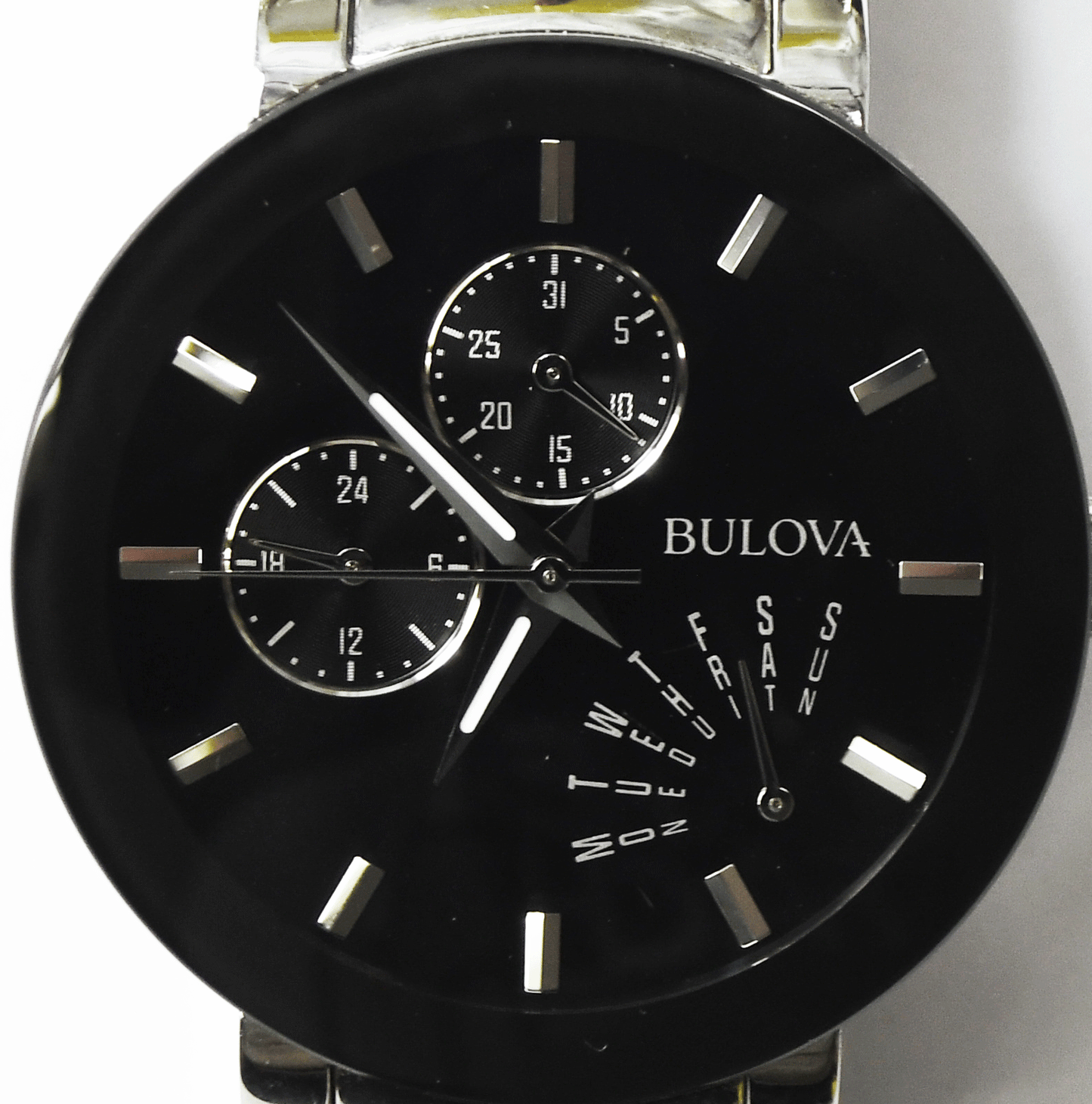 Men's Bulova Black Dial Calendar Wristwatch 96C105 40mm Quartz Stainless