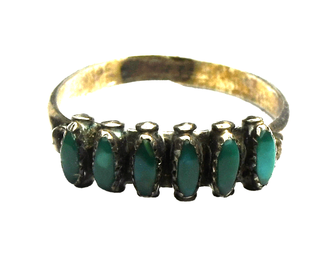 Sterling Lonjose 6 Green Turquoise Row Ring 6mm Size 8-3/4
