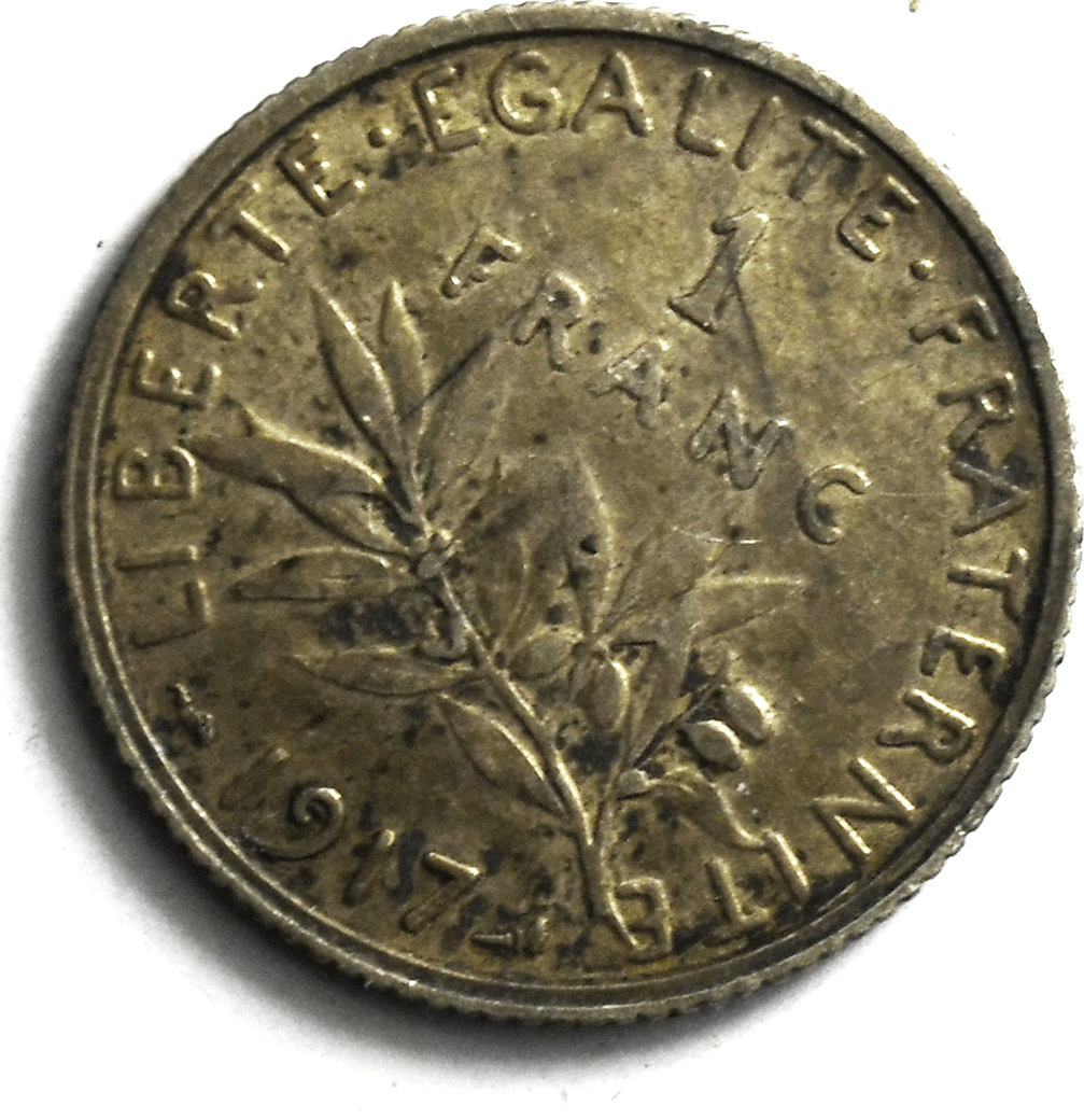 1917 France Silver One Franc Coin KM# 844.1