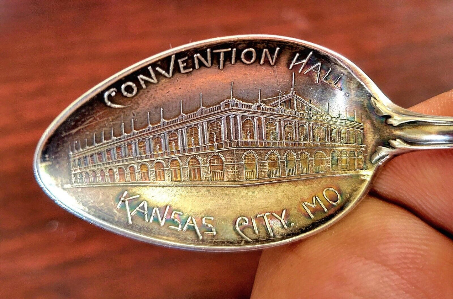 Convention Hall Kansas City Mo.  Sterling Silver 4 1/8" Souvenir Spoon .38oz.