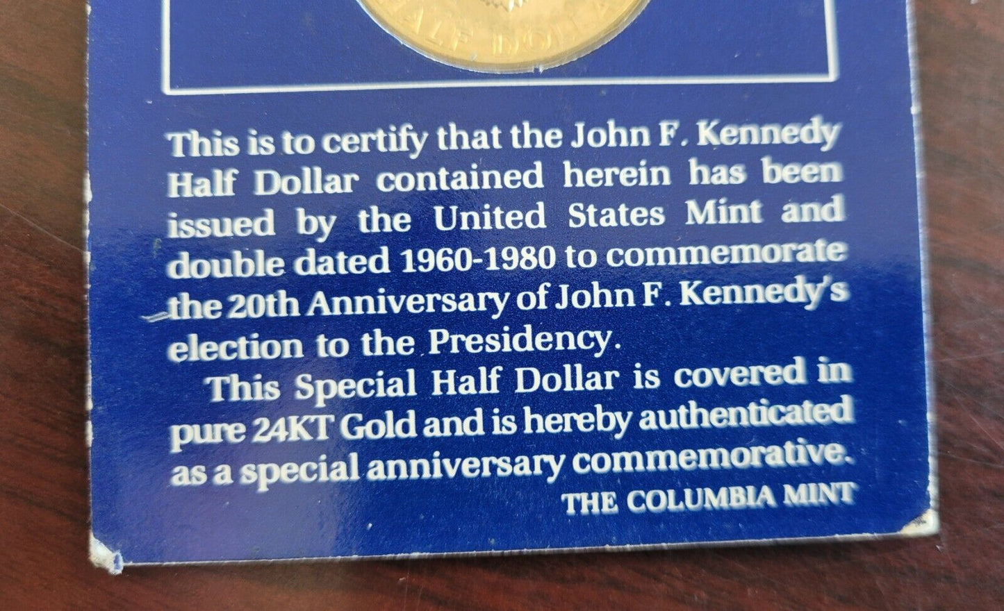 John F. Kennedy Half Double Dated 1960 1980 Covered in Pure 24K Gold Carded