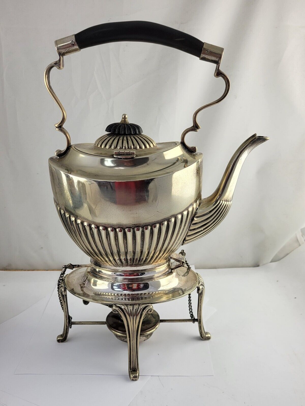 Antique Sheffield Silver Plate Tea Pot Spirit Kettle Stand and Burner