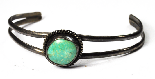 Vintage Sterling Silver Turquoise Split Cuff Bracelet 18mm 5.5"