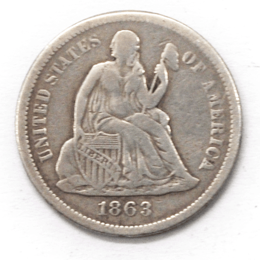 1863 S 10c Seated Liberty Silver Dime VF San Francisco Low Mintage US Civil War