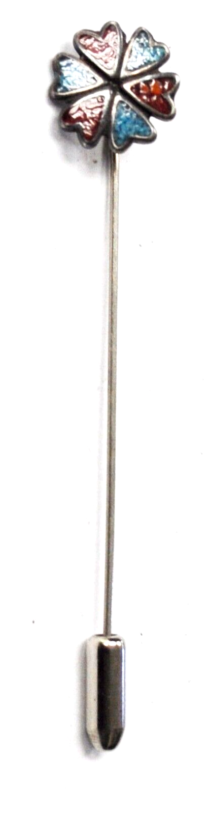 Silver Plated 13mm Chip Enamel Turquoise Coral 7 Heart Pinwheel Stick Pin 2-3/4"