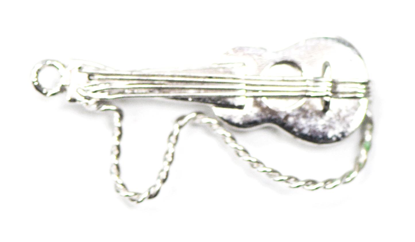 Sterling Silver Wells Guitar Musical Instrument Charm 28mm x 13mm