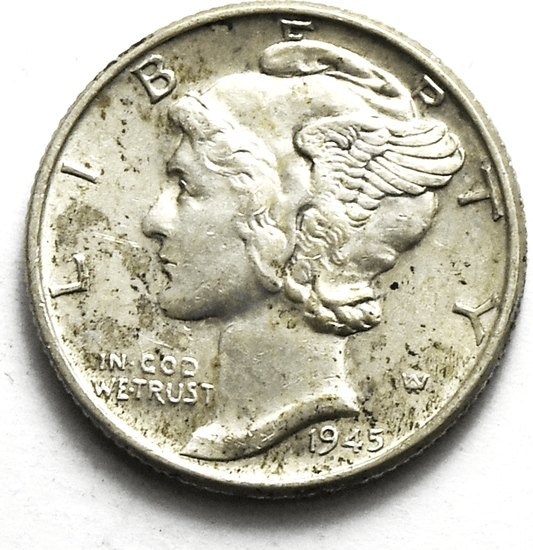 1945 10c Mercury Silver Dime Rare Ten Cents Philadelphia AU