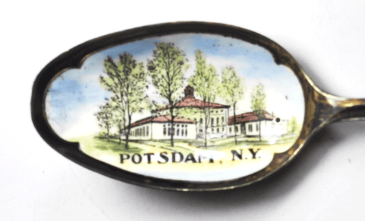 Sterling Baker Manchester Enamel Bowl Sterling Souvenir Spoon Potsdam NY 5-1/4"