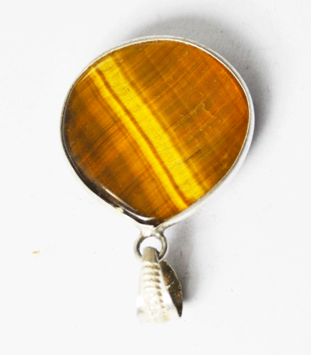 Sterling Silver Faux Teardrop Tigers Eye Hologram Pendant 1.25"