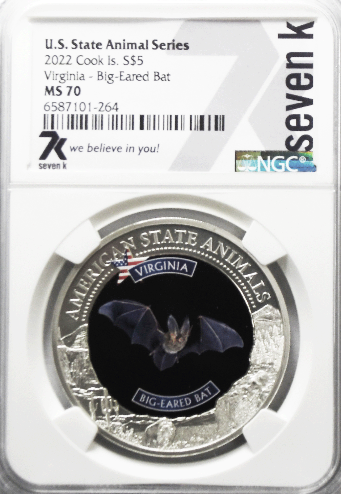 2022 $5 Cook Is Animal Series 7k w Card NGC MS70 Virginia Big Eared Bat