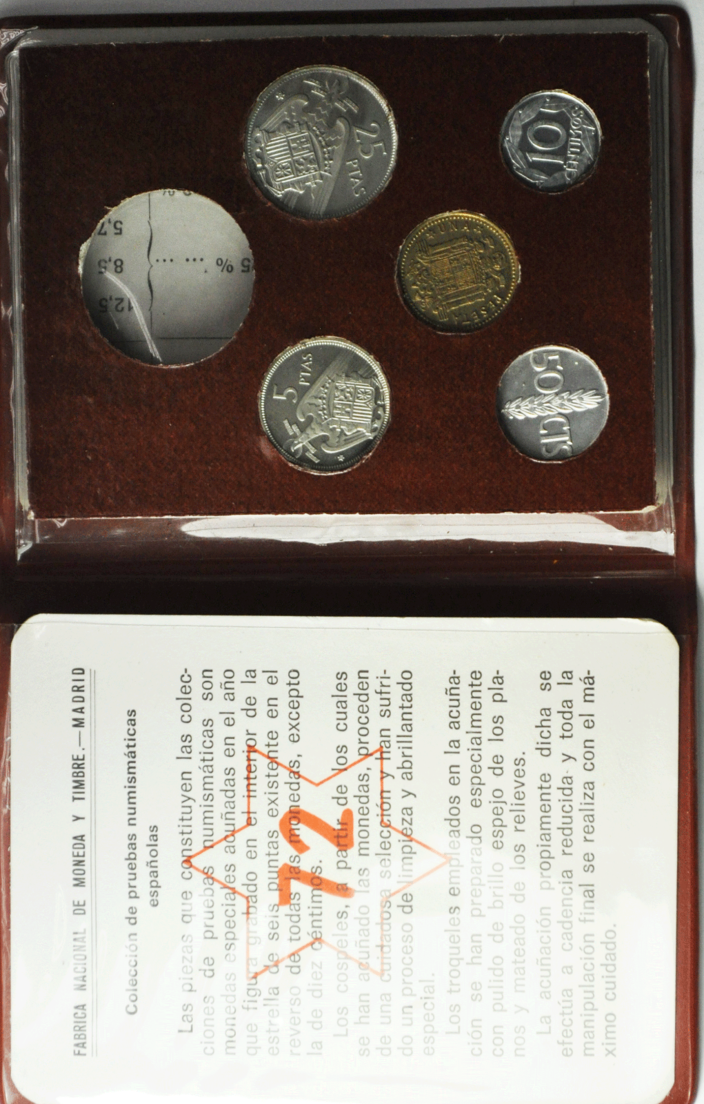 1957 (72) Spain 5 Coin Proof Specimen Set in Folder