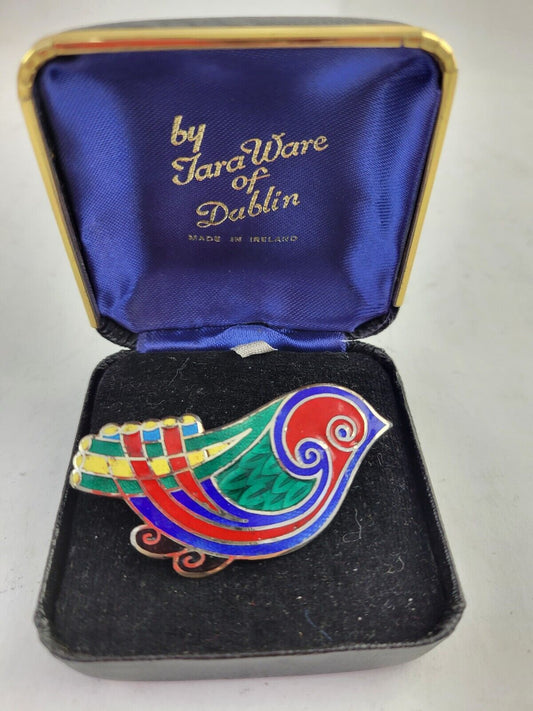 Tara Ware Dublin Ireland Celtic Sterling Guilloche Enamel Bird Brooch Boxed