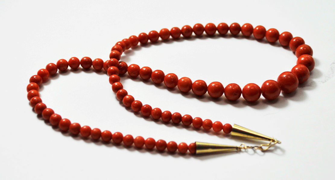 Natural Coral Red Graduated 5-11mm Necklace Gold Filled Cone Hook Clasp 21"